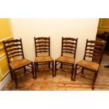A set of four Lancashire style rush seated ladder back chairs (4)