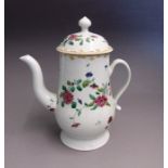 A Chaffers Liverpool coffee pot and cover, decorated with flower sprigs and leaves, circa 1760,