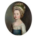 British School, late 18th Century, portrait of a young girl, bust length in a white dress and