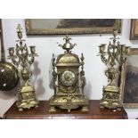 ** vendor collected 19/07/19 kt **A 19th Century Jean a Rennes brass bracket clock garniture, of
