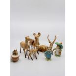 Beswick Beatrix Potter: Benjamin Bunny, Tom Kitten, Anna Maria with two Stags, Sta hind and a fawn .