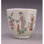 A Worcester polychrome fluted octagonal coffee cup, painted with the ‘Long Eliza ‘figure, flowers