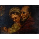 English School, early 19th Century, the holy family, oil on board, 26 by 34cm, framed