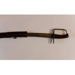 Georgian Officers Sword with 90cm long single edged fullered blade with engraved decoration to