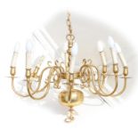 A brass pendant electrolier of 18th Century Dutch design, comprising a single tier of eight