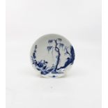 A Worcester saucer, painted in under-glaze blue in 'The Landslip' pattern, circa 1758, 11.7cm