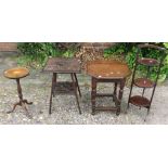 A collection of assorted furniture, comprising an Arts and Crafts oak side table, a two tier