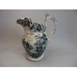 A mid 19th Century Staffordshire pottery puzzle jug, back transfer of Italianate lake scenes with