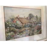 Cuthbert Gresley (British, b.1876), thatched cottage garden, signed lower right, watercolour, 30cm