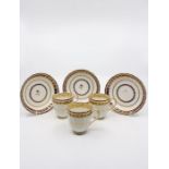 Derby porcelain, a set of six teacups and saucers, white porcelain ground, fluted body, blue and