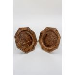 Two Whieldon octagonal plates, circa 1740, speckled brown with gadrooned borders (2)  Size 21.5cm.