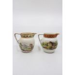 Two Torksey style jugs, early 19th Century, one handpainted with man standing near ruinous house