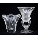 A Daum France clear glass vase. Heavy weighted base. Incised Daum signature at base. H18cm. (No