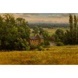 James D. Preston (British, 20th Century), a summer landscape with cornfield overlooking a road