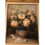 Pierre Lafitte (French, 20th Century), still life of a bowl of roses, signed l.l., oil on canvas