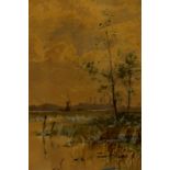 Robert Winchester Fraser (British, 1848-1906), a Norfolk fens landscape with a windmill beyond,