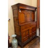 A mid 18th Century joined oak Deuddarn, probably Welsh, the top with a moulded over-hanging