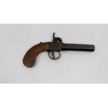 Percussion cap pocket pistol. 85mm long barrel with English Proof marks. Approx 10mm smoothbore