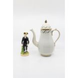 An English Porcelain coffee pot and cover of fluted form.  Decorated with a band of green fronds and