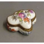A French porcelain patch or trinket box, painted with flowers, probably Samson, circa 1890, pseudo