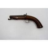 Percussion cap pistol by H Tatham. 13cm long octagonal barrel with approx 16mm bore. Smoothbore.