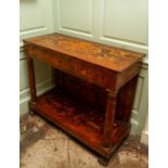 A 19th Century French Empire design walnut floral marquetry inlaid serving table, inlaid throughout