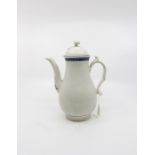 A Worcester ribbed body coffee pot and cover with blue borders and sprays to spout and handle, circa