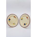 Clarice Cliff for Wilkinson, two 'Flora' dinner plates (2). Size 25cm. diameter. Condition;