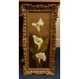 British School, late 19th Century, still life of white lilies, oil on canvas, 65 by 23cm, gilt