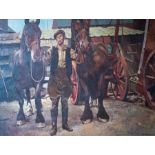 Albert Lawrence Hammonds (d.1994), Artists Father, with two of his Shires, oil on canvas