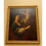 After Leonardo Da Vinci, Madonna and Child, oil on canvas 110cm x 88cm. gilt frame.