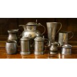 Quantity of assorted pewter, inc tankards, inkwell. (9)