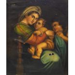 After Raphael, Madonna, child and Saint John the Baptist, oil on canvas, 75 by 62cm, modern frame (