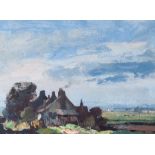 Edward Brian Seago R.B.A. A.R.W.S. R.W.S. (British, 1910-1974), Cottages near Martham, signed l.