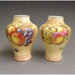 A pair of Royal Worcester vases, painted with fruit, both signed H. Henry  2491, 20th Century, black