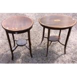 Two Edwardian mahogany two-tier occasional tables, one of oval form, the other of circular form,