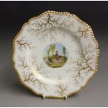 A Flight Barr and Barr dessert plate, with a painted scene of a boy in a rural setting, surrounded