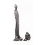 A pair of bronzed figures by D.J Scaldwell, seated nude approx 3 inches tall and a slender female