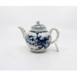 A Worcester porcelain blue and white cannon ball teapot, circa 1760, lily design, approx 12 cms