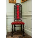 A William and Mary period ebonised high back chair, circa 1695, the frame probably made from