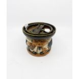 A Royal Doulton Lambeth salt glazed stoneware tobacco jar in the form of a Toby smoking pipe and