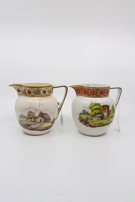 Two Torksey style jugs, early 19th Century, one handpainted with man standing near ruinous house - Image 3 of 4