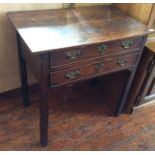 A George II oak two-drawer side table, square legs, 71cm high, 71cm wide, 45cm deep