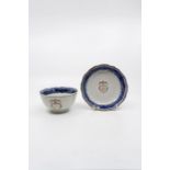 A Chinese porcelain export teabowl and saucer, the teabowl of rice bowl proportions, blue and