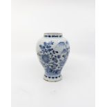 An English Delft blue and white vase, circa 1745, of inverse baluster form, decorated with a