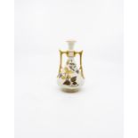 A Royal Worcester, ivory twin handled vase, imprint to base 1021 green back-stamp, Height 13 cms,