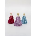 Three Royal Worcester Freda Doughty figures of 'Grandmothers Dress', Ref 3081, in differing