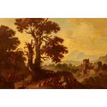 Jan Gabrielsz. Sonje (Dutch, 1629-1707), an Italianate landscape with travellers resting in the