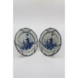 A pair of pearlware blue and white plates, late 18th Century, possibly Liverpool, blue feathered