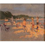 Andrew Macara R.B.A. N.E.A.C. (British, 1944-), a beach scene with figures, signed and dated 1981